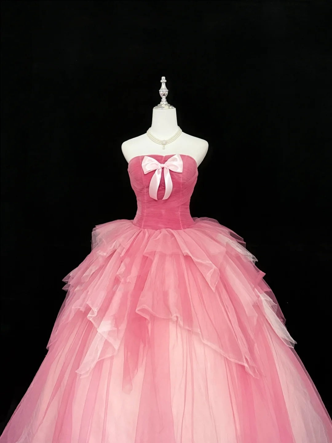 Cute Sweet 16 Dresses Long Ball Gown Strapless Pink Tulle Formal Sweet Sixteen Birthday Gown RC0252