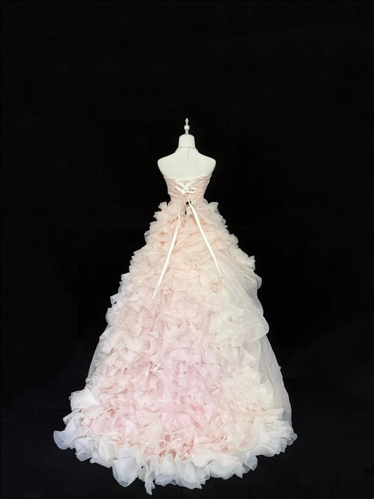 Sweet 15 Quinceanera Dress Ball Gown Strapless Blush Pink With Tiered Tulle 15th Birthday Gown RC0271