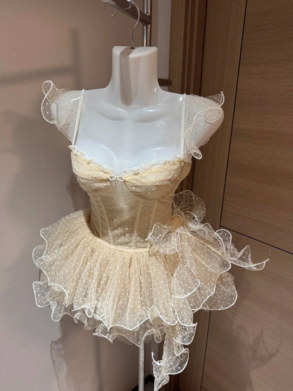 Robe de bal mignonne bustier cœur en tulle champagne soirée à Rio pois inspiration robe de soirée d'école Robes de bal RB4030