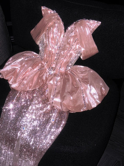 Prinzessin Meerjungfrau trägerloses pinkfarbenes Pailletten-Abendkleid, langes formelles Abendkleid, formelles Kleid zum 18. Geburtstag, Ballkleid N737