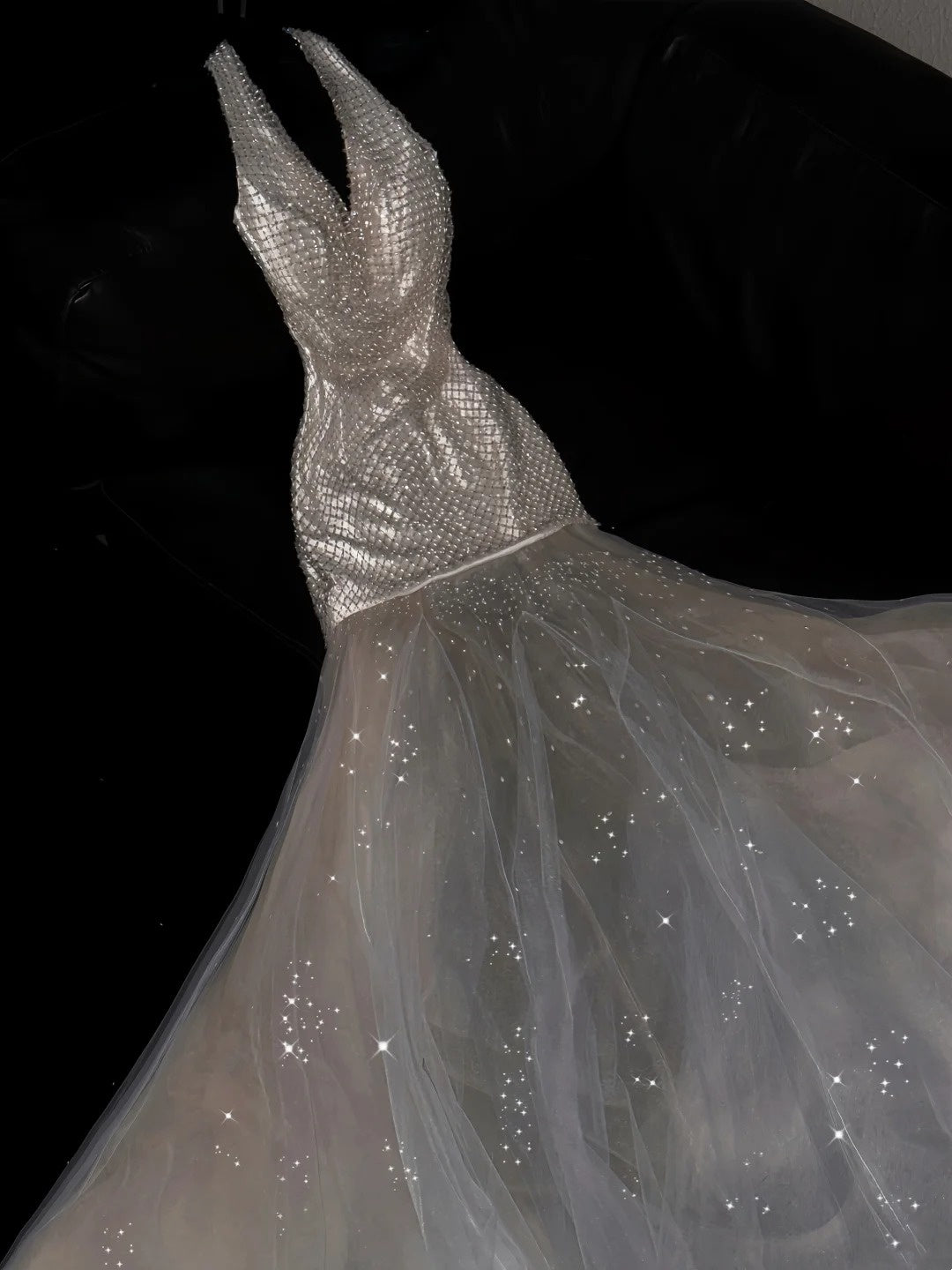 Robe de bal longue sirène princesse à sequins champagne, dos nu, tenue de soirée formelle N995