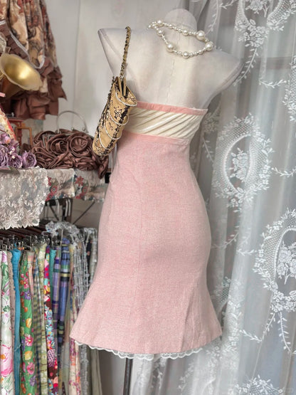 Prom Dress Mermaid Strapless Blush Pink Sequin Knee Length High School Graduation Party Dresses RC1130