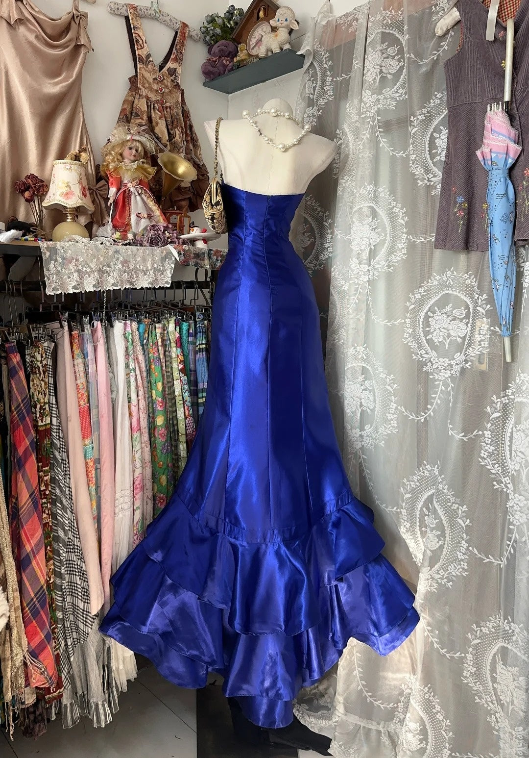Robe de bal longue sans manches, bleu roi, en satin, style sirène, années 2000, pour femmes et jeunes filles (N660)