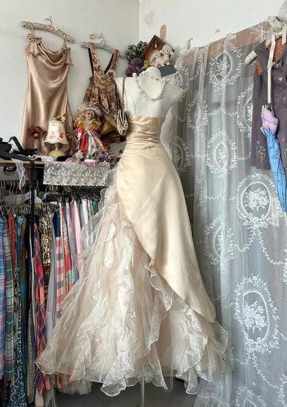 Ballkleid Trägerlos Champagner Ärmellos Mit Perlen Abschlussballkleider Formelle Outfits RB3940