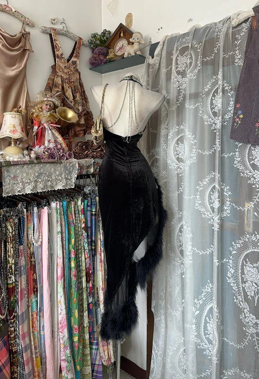 Vintage Prom Dresses Mermaid High Neck Black Irregular 1950s Retro Classy Party Formal Outfits RB8993