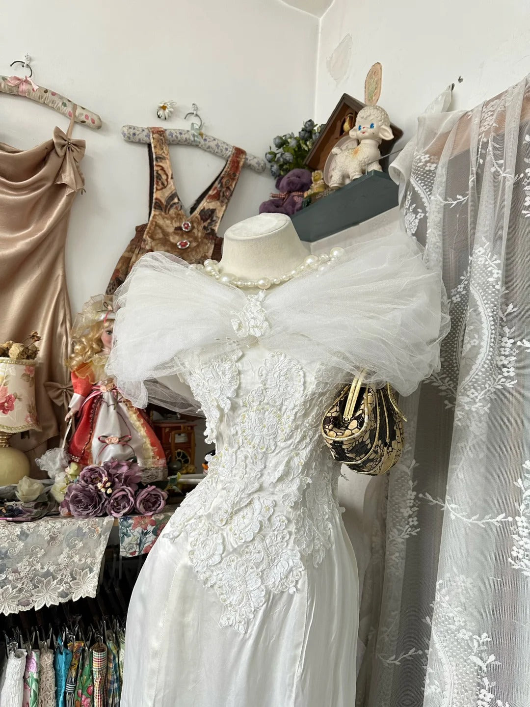 Vintage Prom Dresses Aesthetic 1960s Retro Mermaid Off The Shoulder White Lace Long Formal Dress N2256
