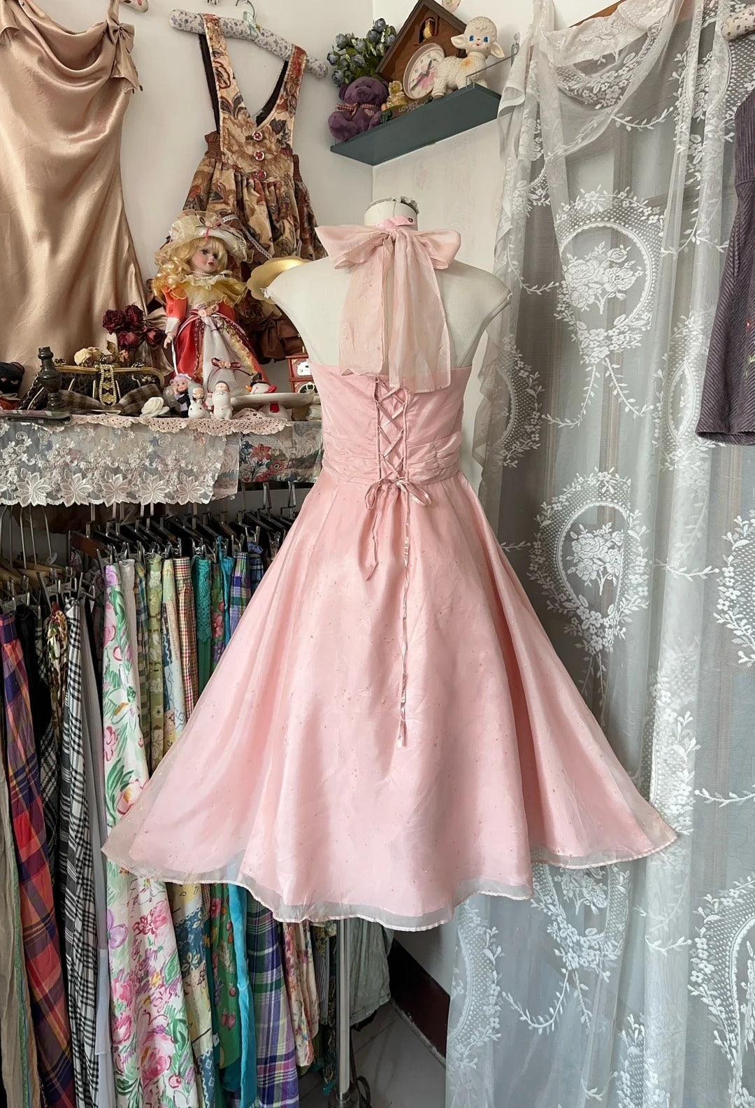Vintage A line Halter Pink Short Graduation Birthday Outfits Homecoming Dresses N3725