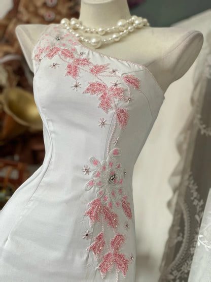 Vintage Mermaid One Shoulder White Chiffon Sleeveless Formal For Women Girls Teens Prom Dresses N2251