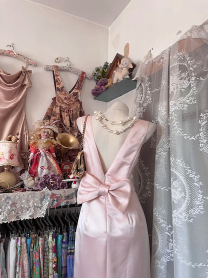 Robe de bal de fin d'année élégante, fourreau, rose satiné, sans manches, N1283