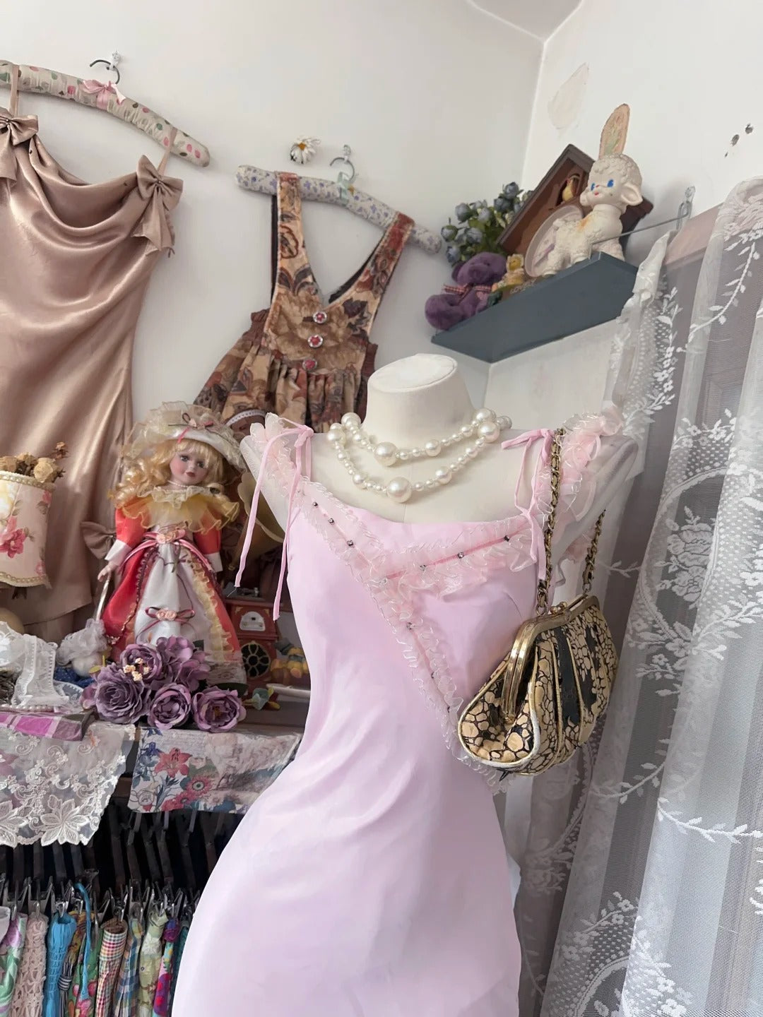 Vintage Mermaid Square Neck Pink Chiffon Date Night Evening Outfit Formal Prom Dresses RB5296