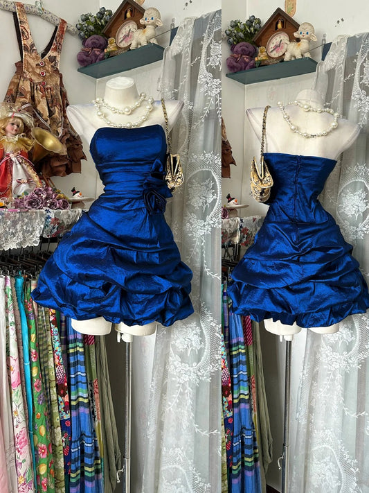 Vintage Sheath Strapless Royal Blue Mini Tight Bodycon Short Cocktail Homecoming Dresses Ideas Hoco Outfits RB5287