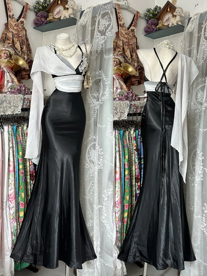 Vintage Prom Dresses Mermaid Halter Black Tie Dress 1950s Retro Classy Party Formal Outfits RB8998