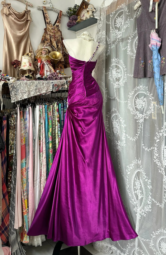 Elegant Fairy Mermaid One Shoulder Grape Evening Gowns Formal Birthday Party Dress Prom Dresses N1701