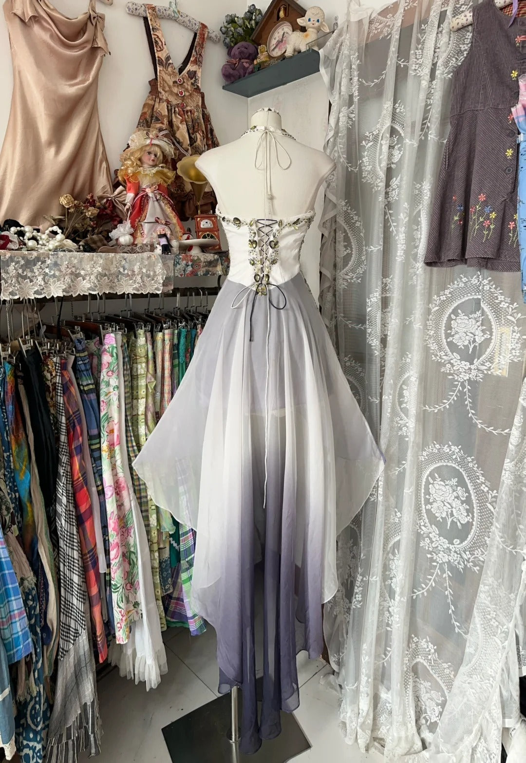 Élégantes robes de bal asymétriques à licou avec perles en mousseline de soie, longues tenues de soirée formelles N3754