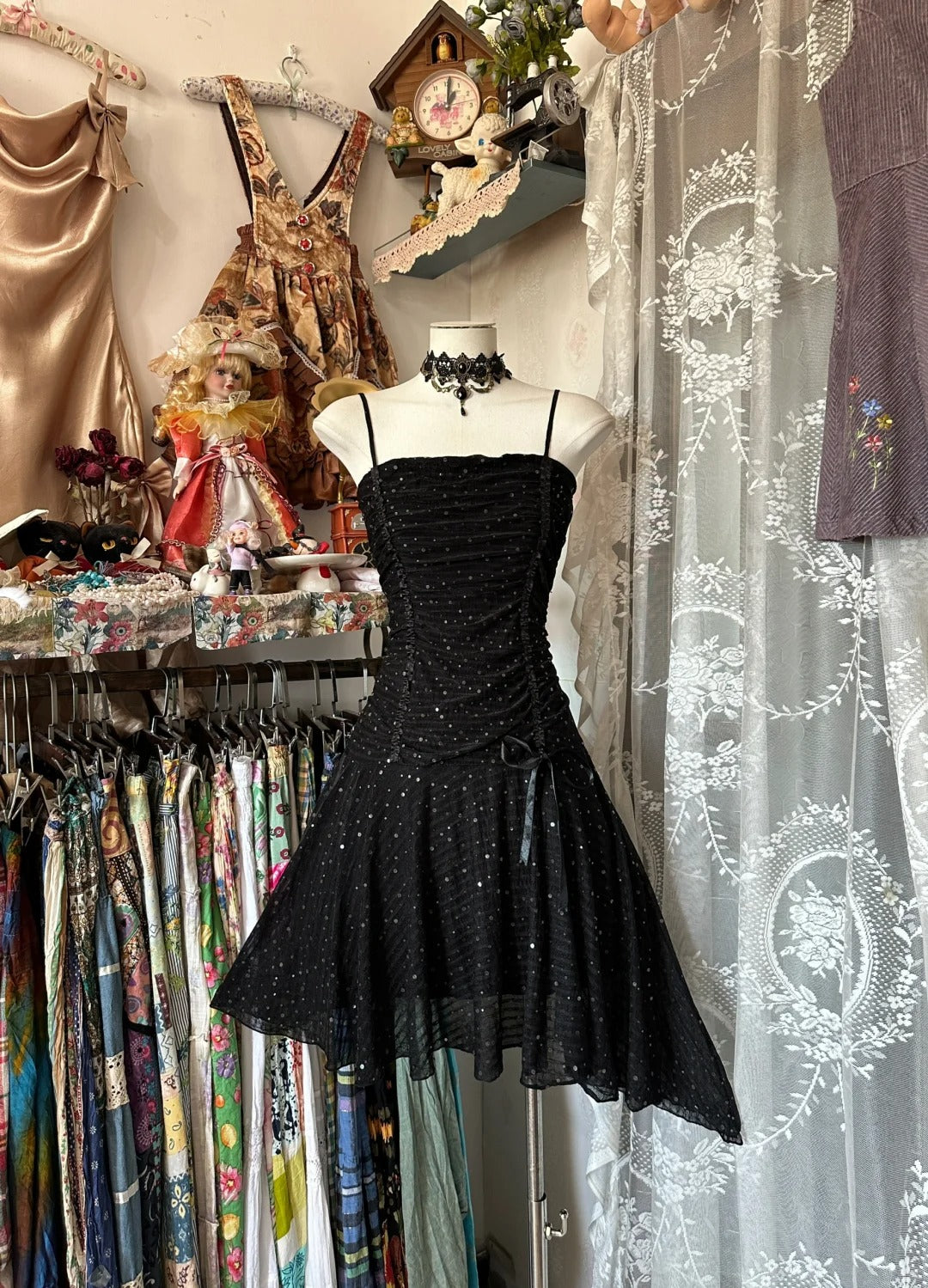 Vintage A line Spaghetti Strap Little Black Dress Graduation Birthday Outfits Homecoming Dresses N3759