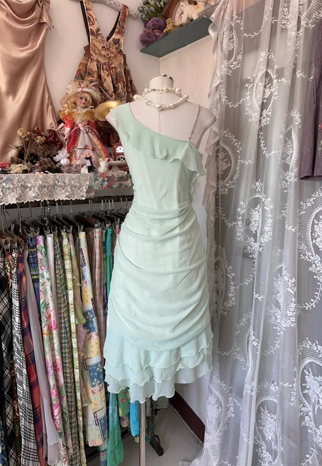Simple Sheath One Shoulder Mint Green Chiffon Knee Length Graduation Birthday Gown Homecoming Dresses N3757