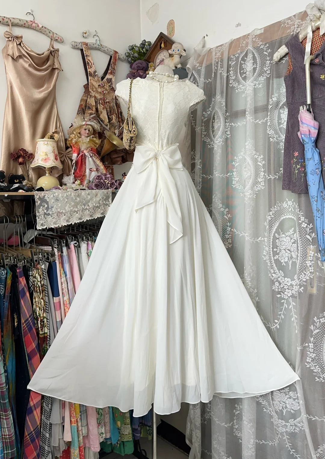 Cute A Line Square Neck White With Lace Prom Dresses Formal Outfits RB3937