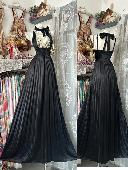 Vintage Prom Dresses A line Halter Black Tie Dress 1950s Retro Classy Party Formal Outfits RB8992