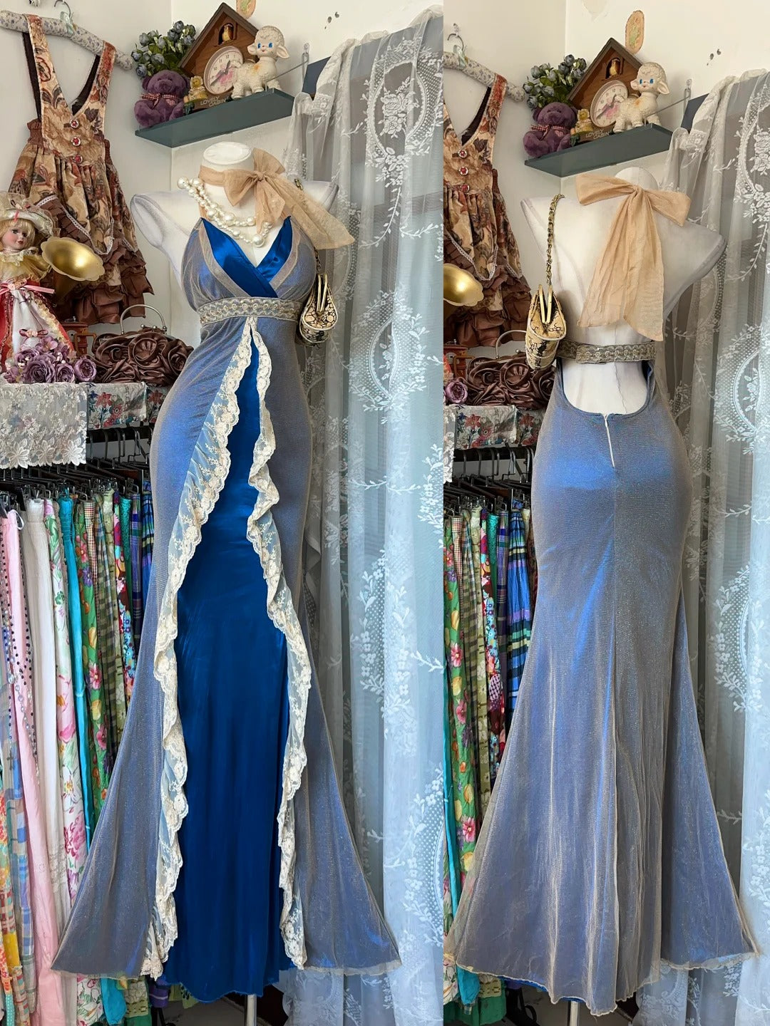 Vintage Prom Dresses Mermaid Halter Navy Blue Backless 1950s Retro Classy Party Formal Outfits RB8994