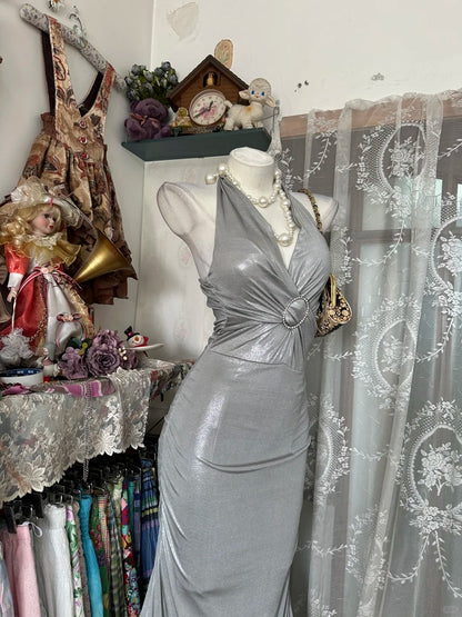 Modeste sirène licou gris sans manches longues robes de bal de fin d'année tenues formelles RB3947