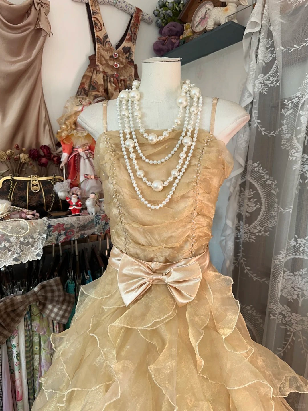 Robe de bal modeste sans bretelles en organza doré, longue robe de soirée, tenue pour un 21e anniversaire, robe de remise de diplôme N927