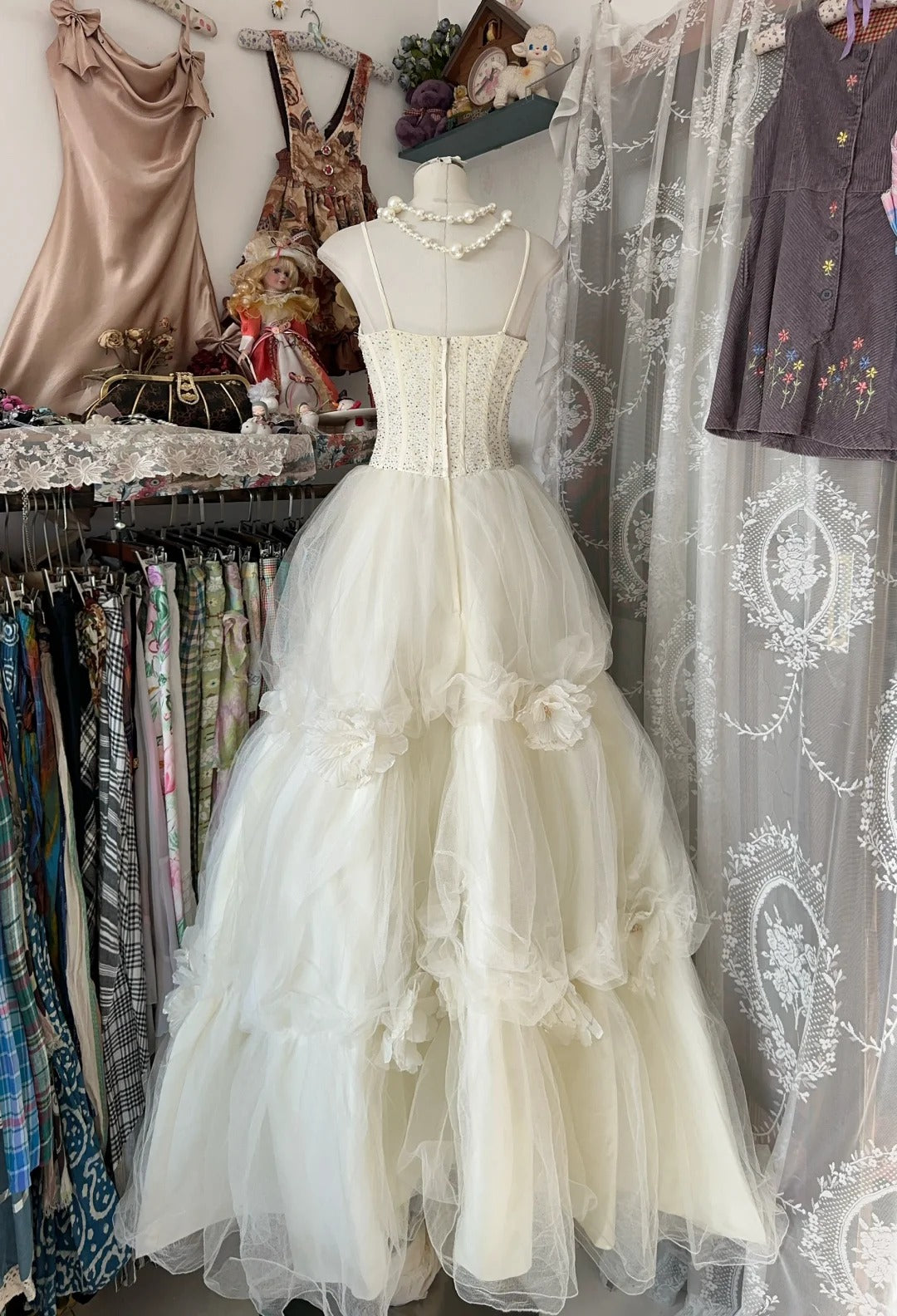 Robe de bal vintage, robe de soirée esthétique en tulle blanc, inspiration robe de cérémonie N1990