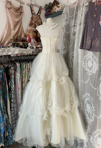Robe de bal vintage, robe de soirée esthétique en tulle blanc, inspiration robe de cérémonie N1990
