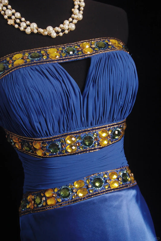 Princess Mermaid Strapless Royal Blue Satin With Beading 18th Birthday Dress Evening Prom Formal Dresses RB3269
