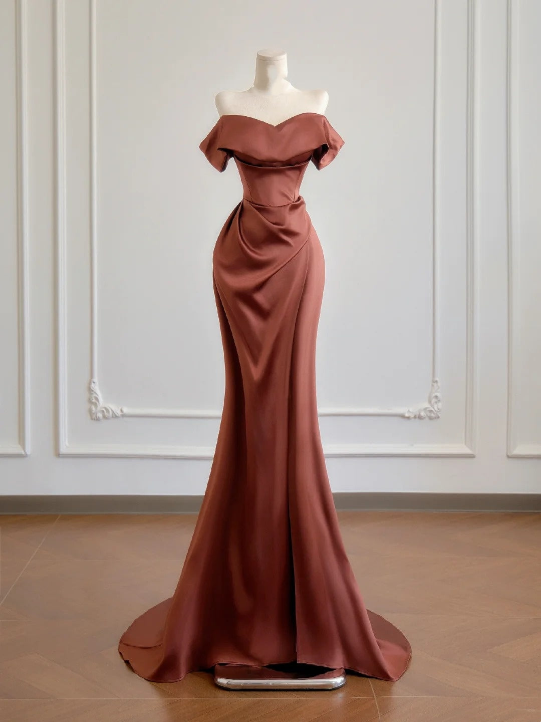 Robe de bal sirène glamour à épaules dénudées et manches courtes, robe de soirée longue, robe de fête d'anniversaire N378