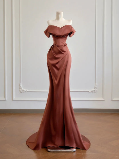 Robe de bal sirène glamour à épaules dénudées et manches courtes, robe de soirée longue, robe de fête d'anniversaire N378