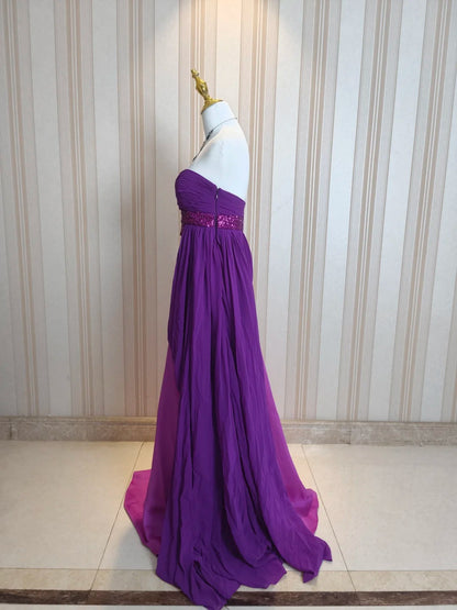 Vintage Meerjungfrau-Abschlussballkleider mit einer Schulter, Trauben-Chiffon, 80er Jahre, mit Perlen, lange formelle Abendkleider N4223