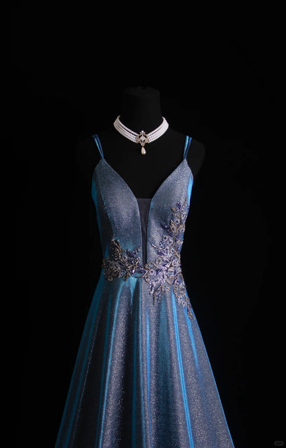 Retro A Line Spaghetti Straps Navy Blue Sequin 1950s Long Prom Dresses Inspo 18th Birthday Outfits Formal Dress N496