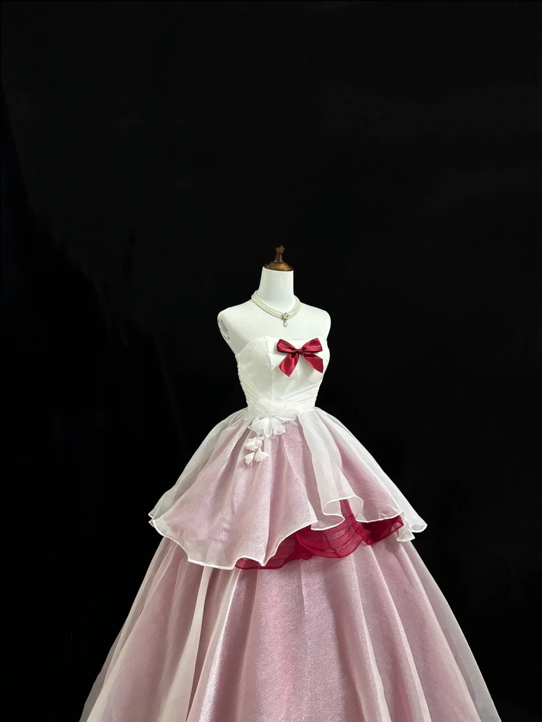 White Sweet 16 Dresses Long Ball Gown Strapless Burgundy With Ruffled Sweet Sixteen Birthday Gown RC0228