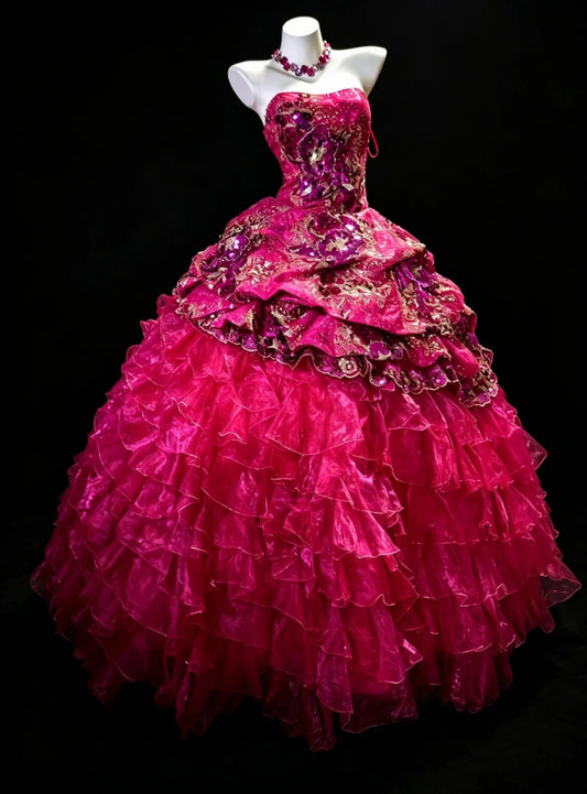 Elfenhafte Quince Kleid Ballkleid Sweetheart Hot Pink Gestufte Sweet 16 Quinceanera Kleider 15 Vestidos De Fiesta N4477