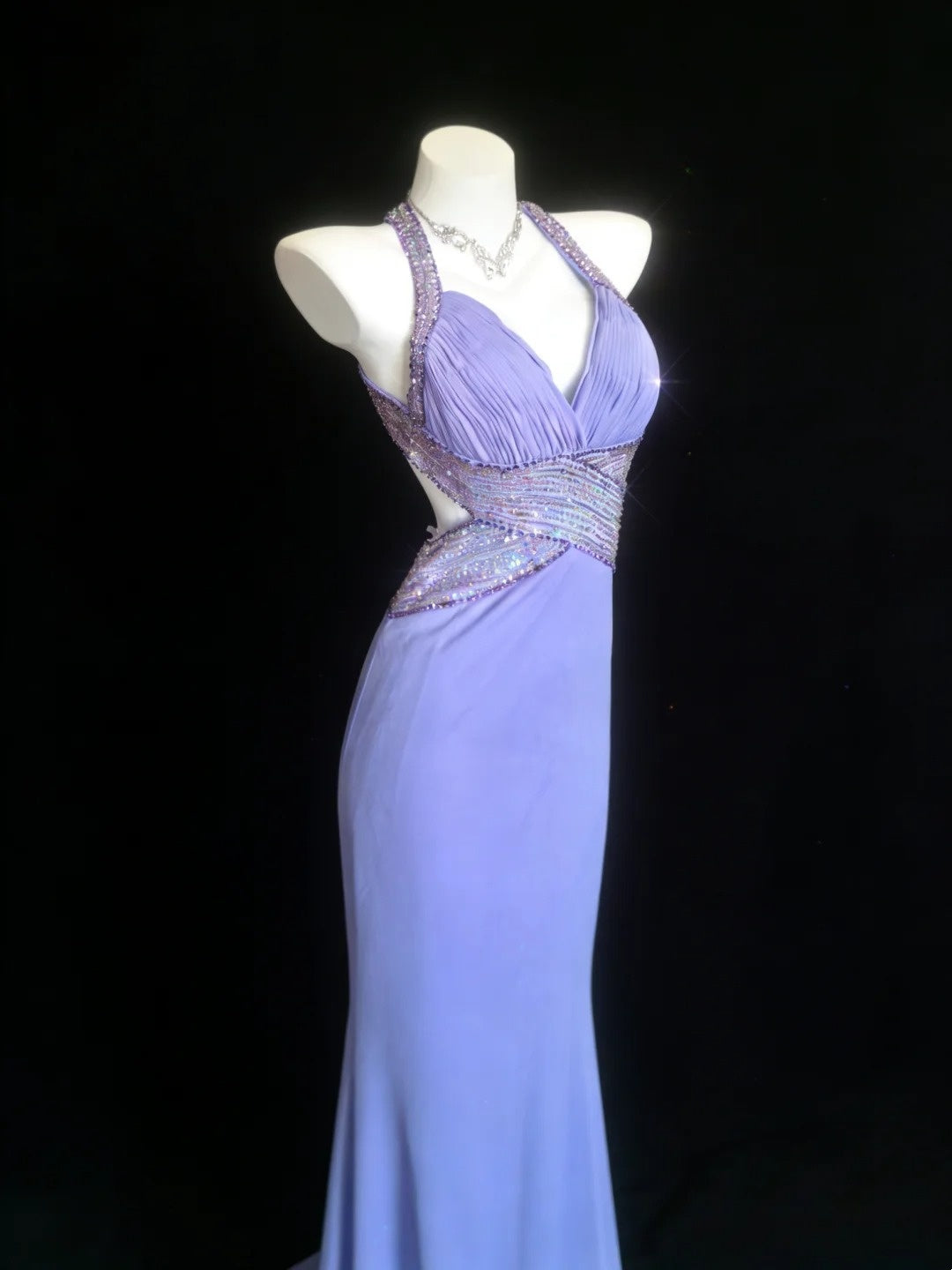 Sparkly Prom Dresses Mermaid Spaghetti Strap Lilac Backless With Beading Long Formal Gown N2958