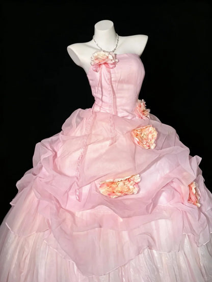 Robe de bal de princesse bustier rose robe de quince ans longue en tulle doux 15 16 robes de quinceañera Vestido de princesa RB4466