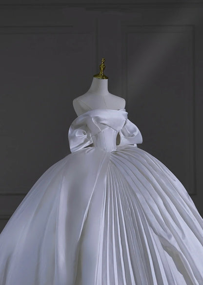 Robe de mariée intemporelle, robe de bal bustier en satin, manches plissées, robe de mariée longue à corset ajusté AB2475