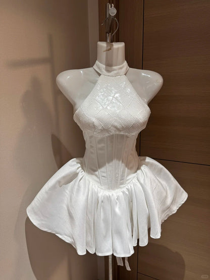Mignonne Robe de Bal Col Montant Pailletée Blanche Soirée à Rio Inspiration Robes de Hoco Idées Robes de Retour à la Maison RB4032