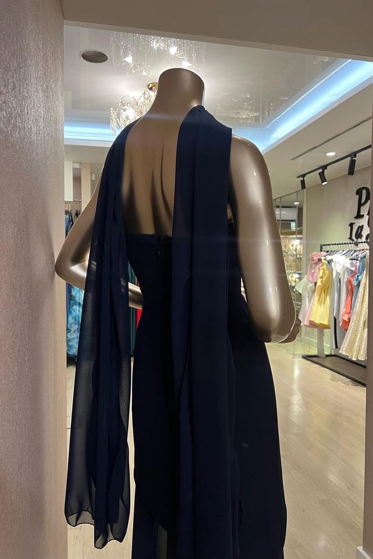 Elegantes, trägerloses Meerjungfrauenkleid in Marineblau mit Schal – langes, formelles Winterkleid für Abschlussball, Abendveranstaltung und Dinnerpartys für Damen (AB2024)