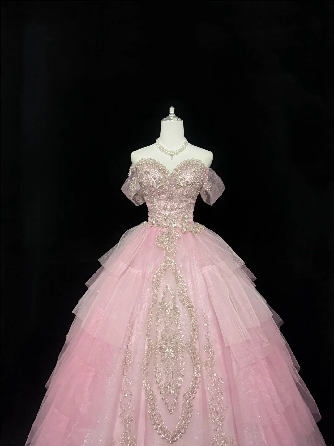 Sweet 15 Quinceanera Dress Ball Gown Off Shoulder Pink With Gold Lace Sleeves Long 15th Birthday Gown RC0318