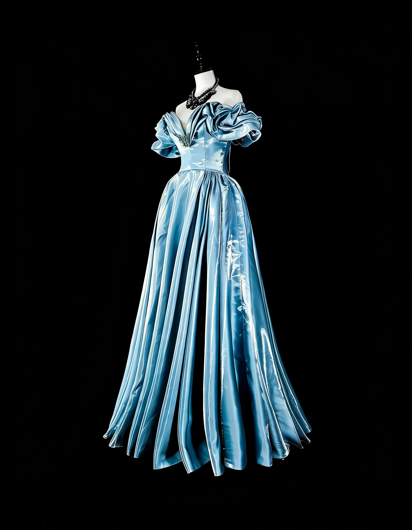 Verträumte Abschlussballkleider Ästhetik 80er Retro schulterfrei Hellblau lange formelle Outfits N2363