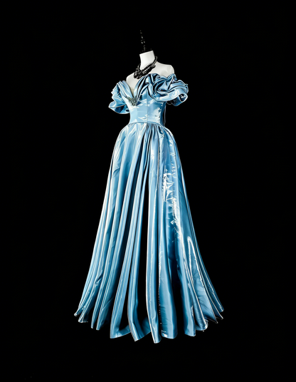 Verträumte Abschlussballkleider Ästhetik 80er Retro schulterfrei Hellblau lange formelle Outfits N2363