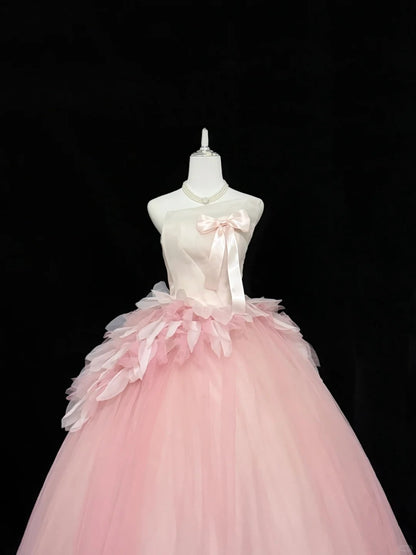 Sweet 16 Dresses Long Ball Gown Sweet Sixteen Long Birthday Dress Strapless Pink Tulle Formal Gown RC0285