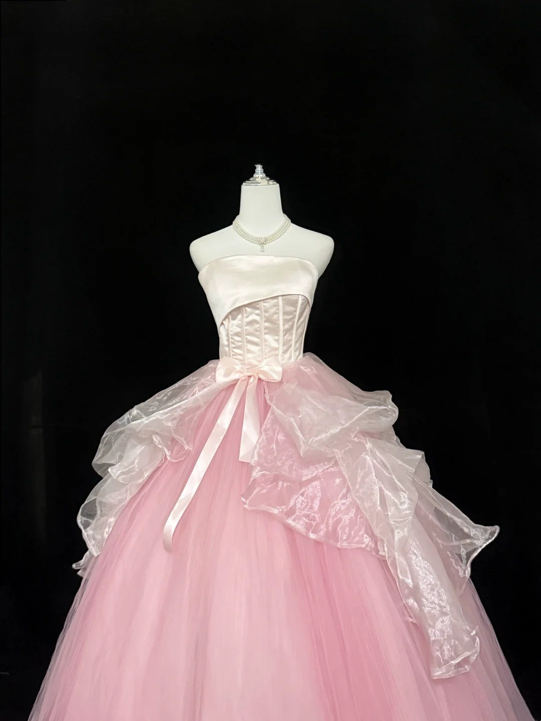 Sweet 16 Dresses Long Ball Gown Sweet Sixteen Long Birthday Dress Strapless Pink Tulle Formal Gown RC0324
