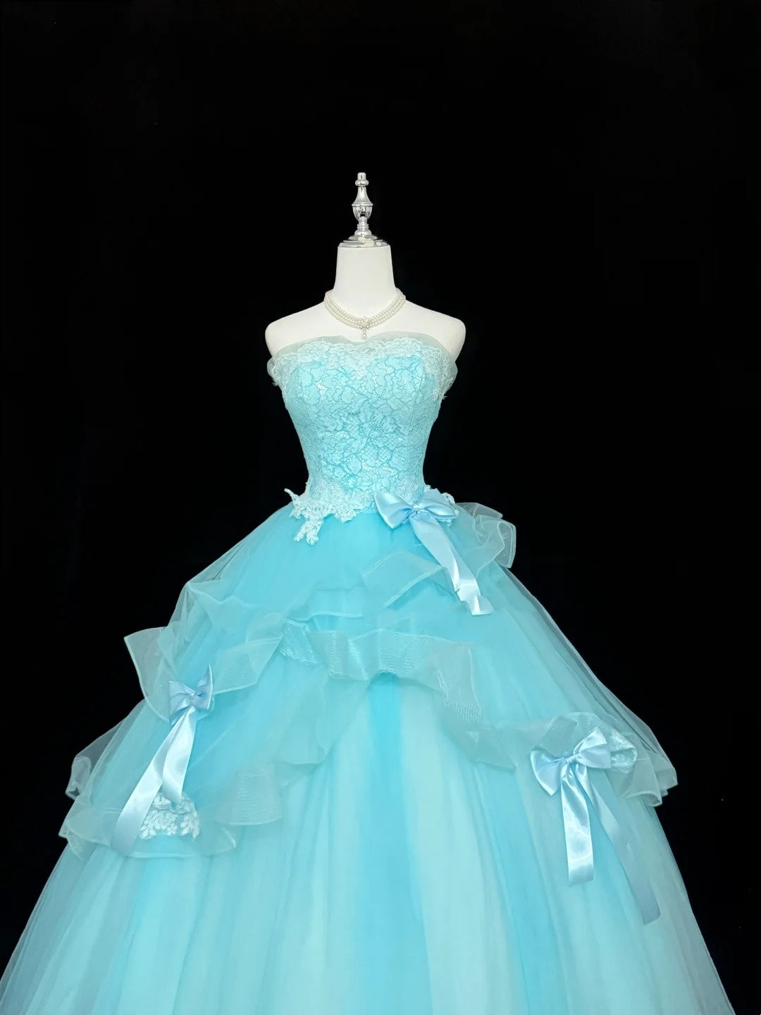 Blue Sweet 16 Dresses Long Ball Gown Strapless Lace Tulle Formal Sweet Sixteen Birthday Gown RC0243
