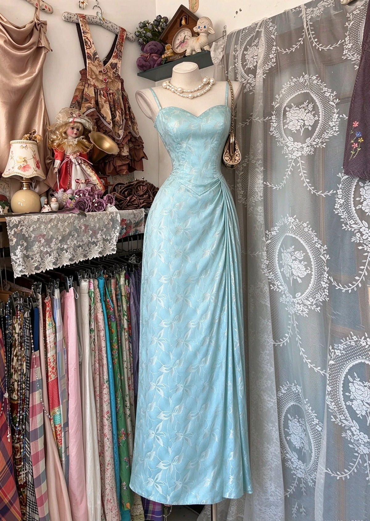 Modest Prom Dresses Mermaid Spaghetti Straps Light Blue Lace Women Long Party Evening Formal Gown RC1233