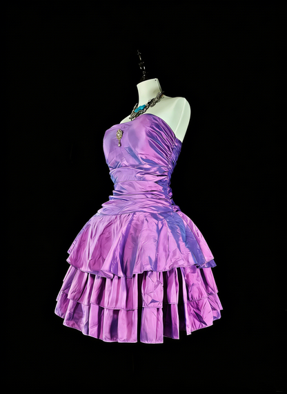 Mignonne Robe de Bal Bustier en Taffetas Violet Courte Mini pour Soirée de Retour N2379