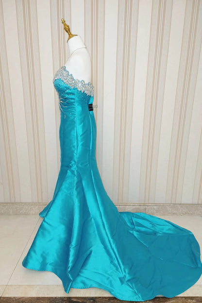 Elegantes Meerjungfrau-Sweetheart-Kleid in Blau mit Perlenstickerei zum 18. Geburtstag Elegantes Outfit Formelles Ballkleid N4185
