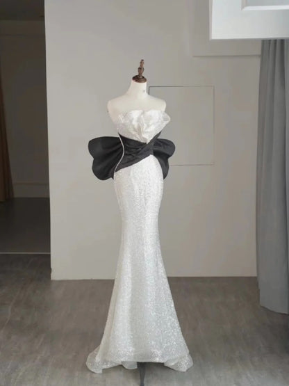 Magnifique robe de bal longue sirène bustier blanche à sequins - Inspiration tenue de soirée N236