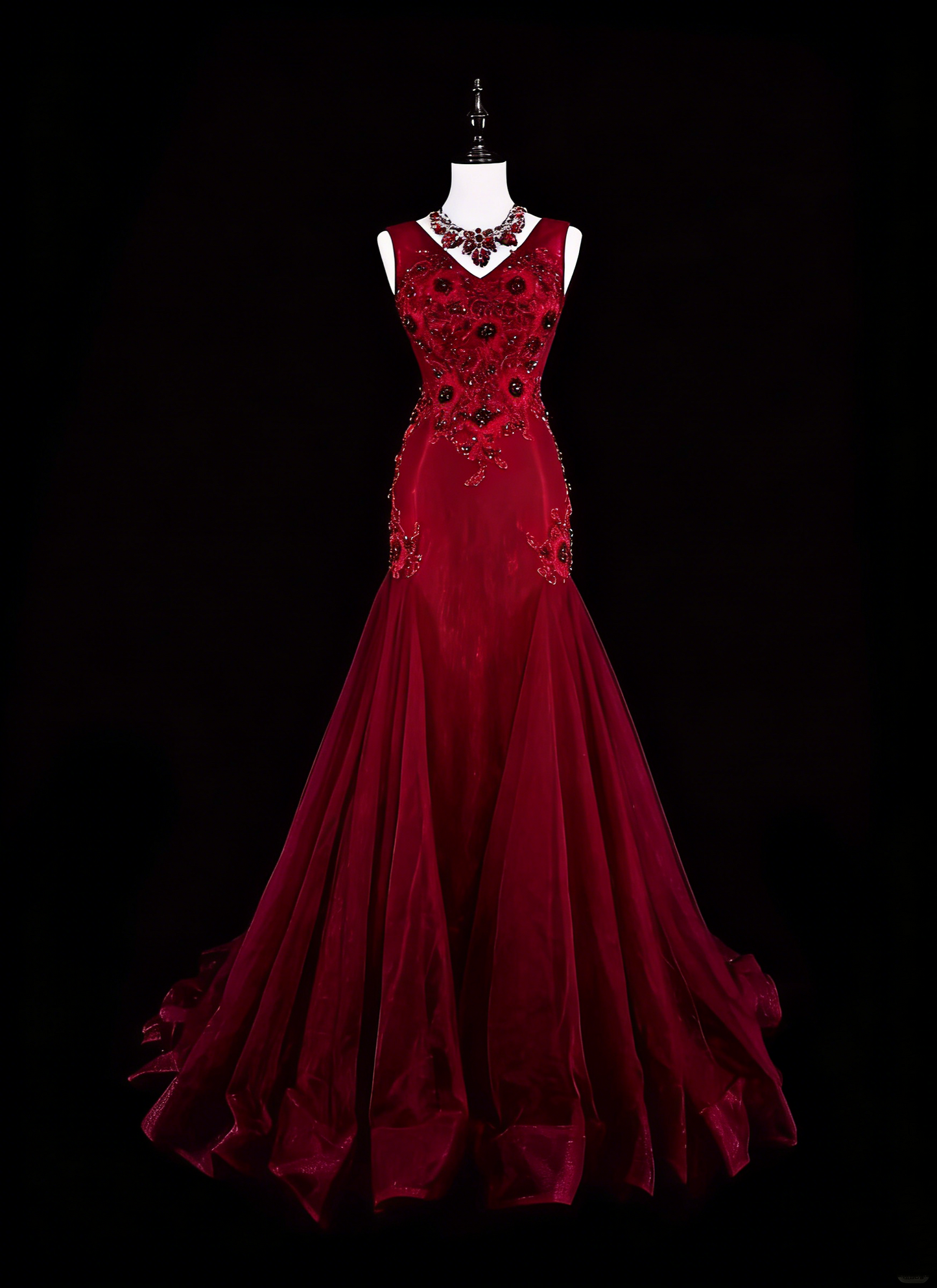 Robes de bal vintage esthétique Années 60 Rétro Col en V Sirène Bourgogne Longue Robe de soirée N2146